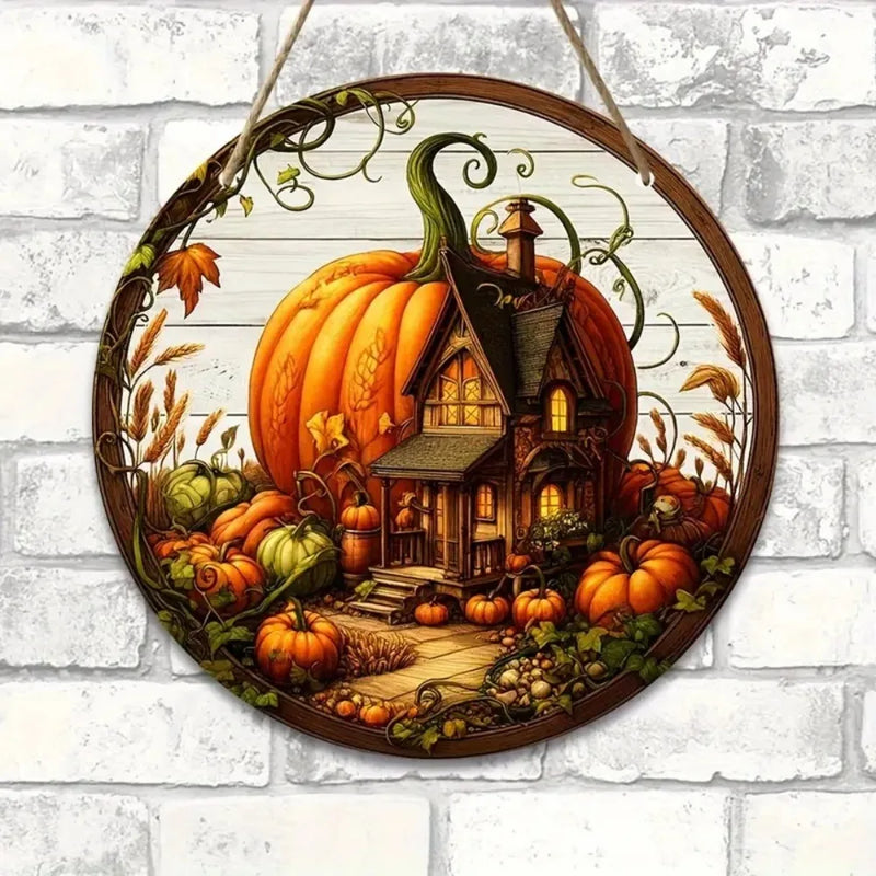 Holzschild AutumnHarvest | Runder Willkommenskranz | Handgefertigte Herbst-Deko | Ø 20 cm