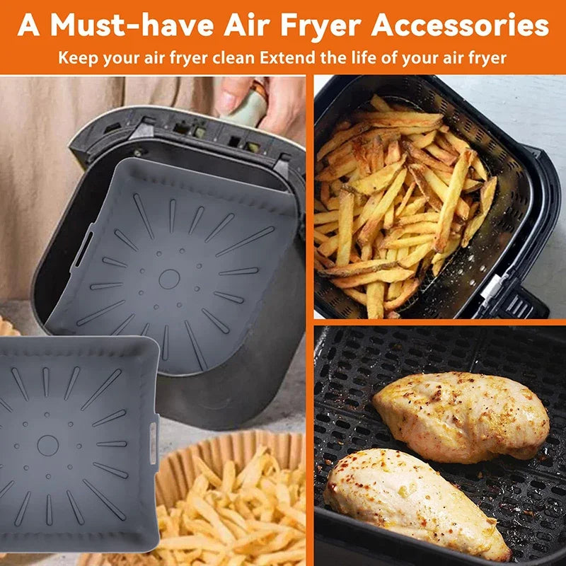 AirChef Liner | Silikon Airfryer Einsatz mit Griffen | Wiederverwendbar & Antihaft | Hitzebeständig bis 230 °C
