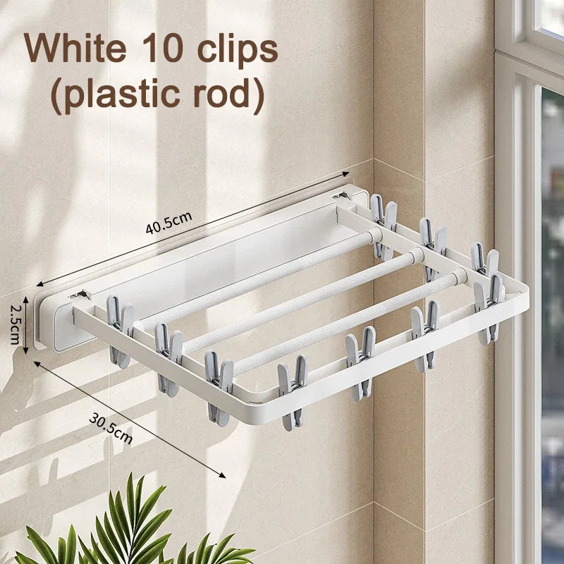 DryFold Wandklapp-Wäscheständer | Faltbar & Platzsparend | Mit Windfesten Clips | Kunststoff/Edelstahl