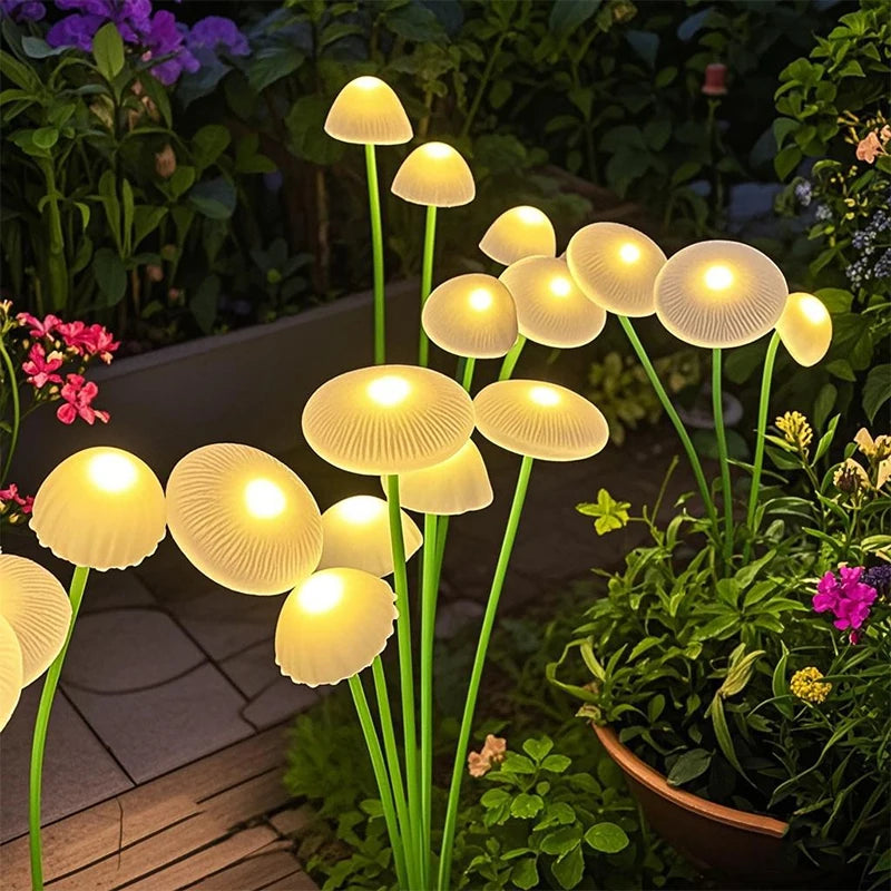 GlowPilz Solar-Gartenleuchte 6 LEDs | Quallen- & Pilzdesign | Für Garten, Terrasse & Außenbereiche