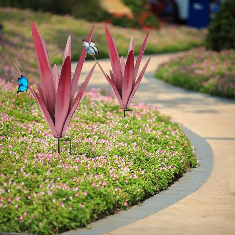 Floraza Metall Agave Skulptur | Handgefertigte Gartendeko | Wetterfest & Elegant | 29 × 29 × 45 cm