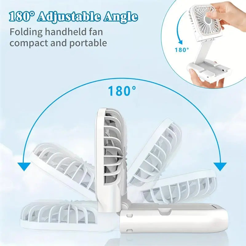 Airlio Faltbarer USB-Ventilator 3000mAh | 4-Stufen Luftkühler | Hand-, Tisch- & Halsventilator | Powerbank-Funktion | 180° Drehbar