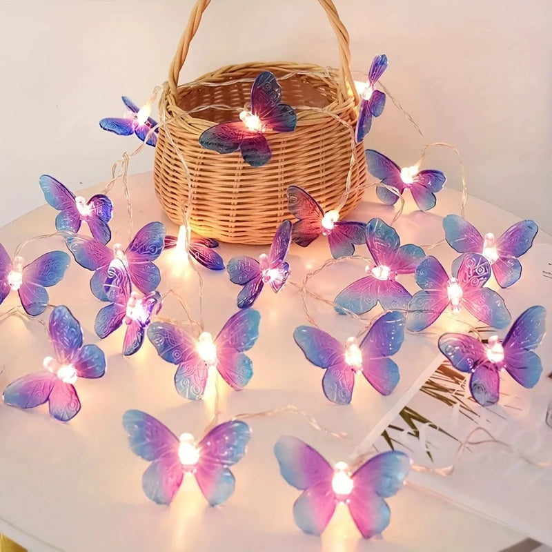 LumiFlora Wings | LED Schmetterling Lichterkette | 10/20 LEDs | Blau & Lila | Batteriebetrieben | Deko für Zuhause & Feste