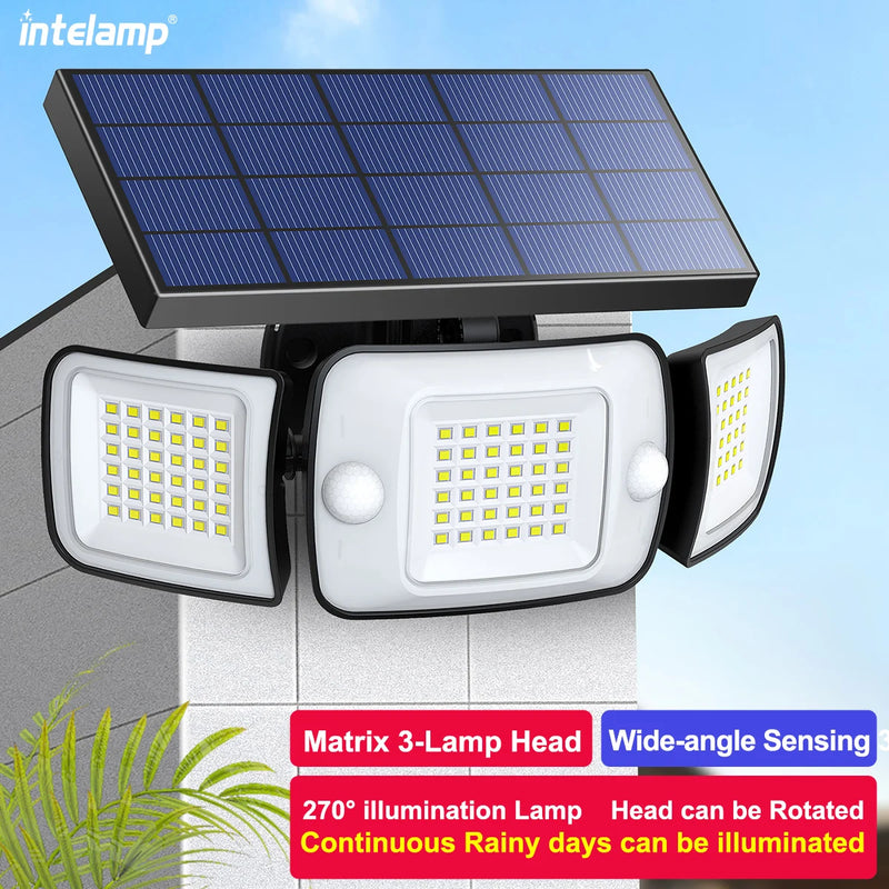 Solar-Sicherheitsstrahler SolGuard 270° | 3 Köpfe & Bewegungssensor | 1200 lm | 3 Lichtmodi | IP65 Außenleuchte mit Akku