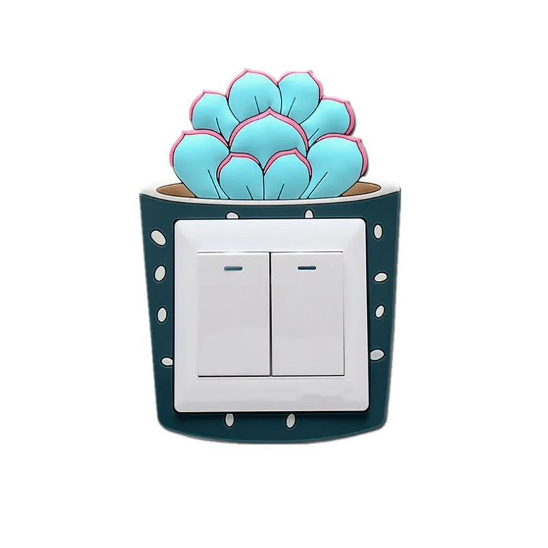 Lumosil Leuchtender 3D Schalter-Sticker Kaktus | Silikon-Wandschutz für Lichtschalter & Steckdosen | 8,6 × 8,6 cm