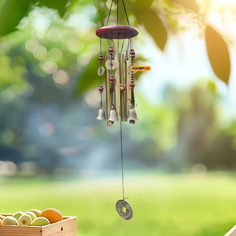 FortuneChime | Großes Metall-Windspiel mit Klangröhren | Holz & Metall | Für Garten & Zuhause