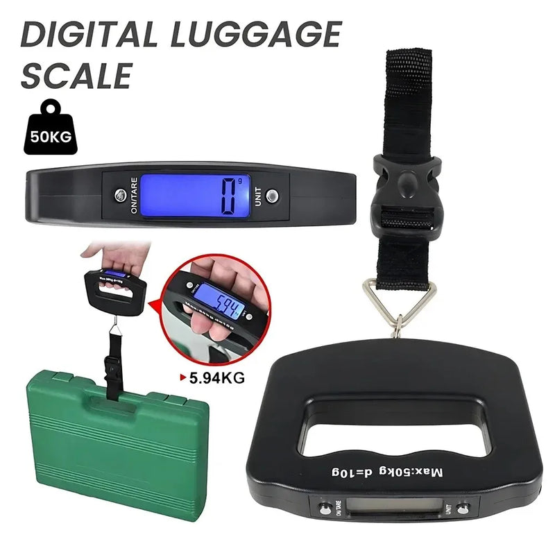 WeighLite Digitale Kofferwaage | LCD-Anzeige mit Hintergrundbeleuchtung | Bis 50 kg | Tragbar & Präzise | Für Reisen & Gepäck