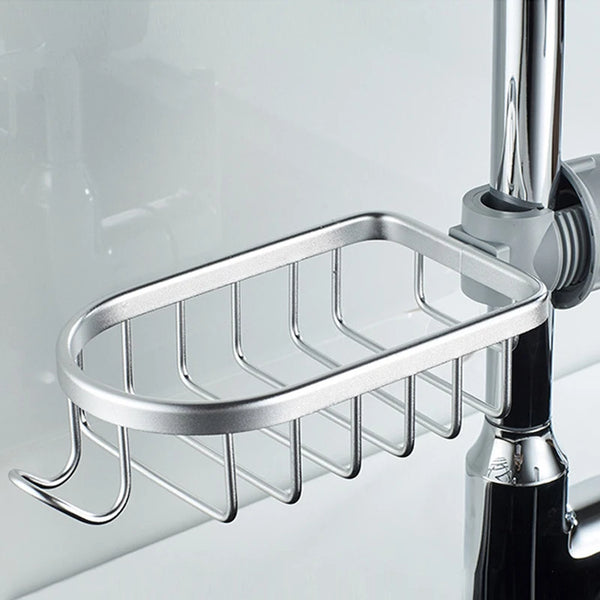 FlexiFlow Wasserhahn-Ablage | Verstellbarer Spül- & Waschbecken-Organizer für Schwämme, Tücher & Badaccessoires