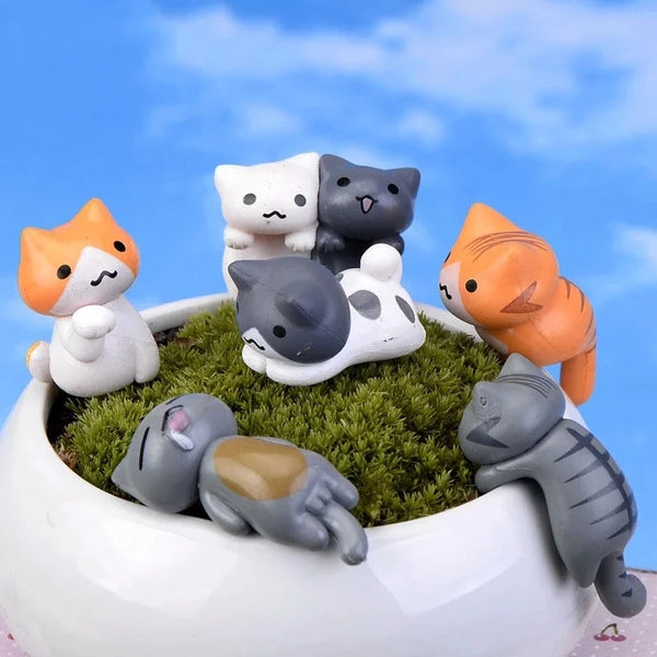 Manekami DekoSet Miniatur Glückskatze Deko-Set | 6-teilig | Resin-Figuren 3–5 cm | Für Bonsai, Feengarten & DIY-Deko