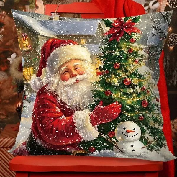 Winterglanz | Weihnachts-Kissenbezüge | Santa · Schneemann · Rentier | 45 × 45 cm | Festliche Sofadeko für Wohnzimmer & Schlafzimmer