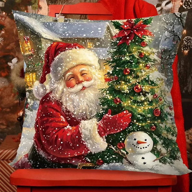 Winterglanz | Weihnachts-Kissenbezüge | Santa · Schneemann · Rentier | 45 × 45 cm | Festliche Sofadeko für Wohnzimmer & Schlafzimmer