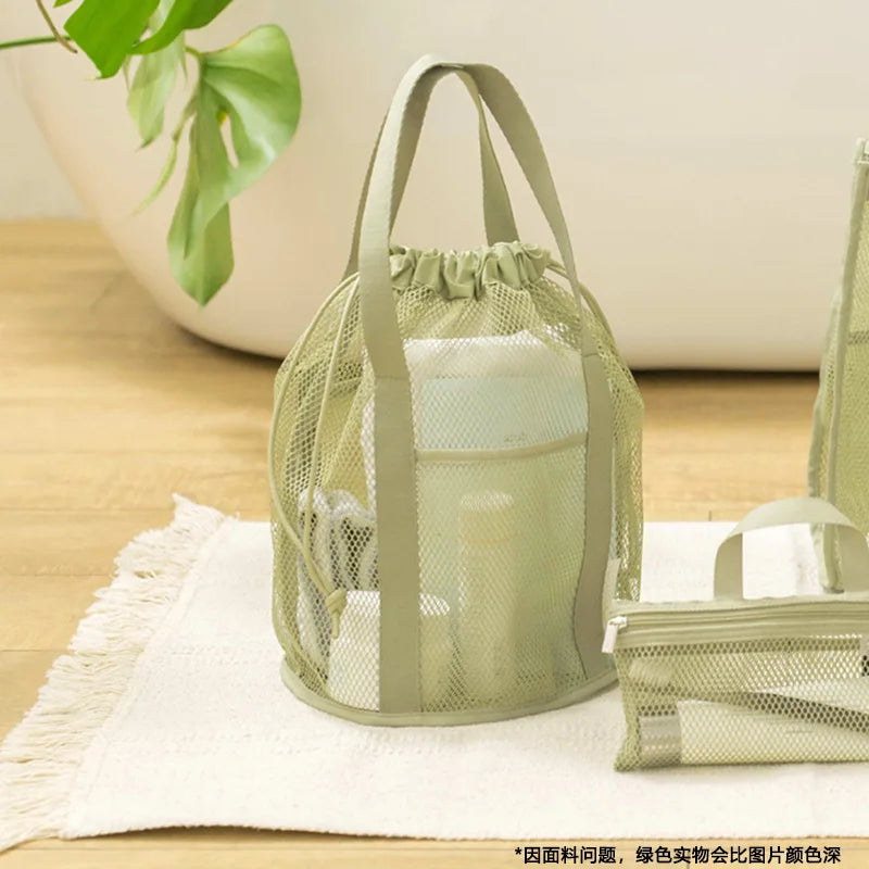 Aeriva MeshBag Kosmetiktasche mit Kordelzug | Großes Volumen & Faltbar | Nylon-Netz | Dunkelblau