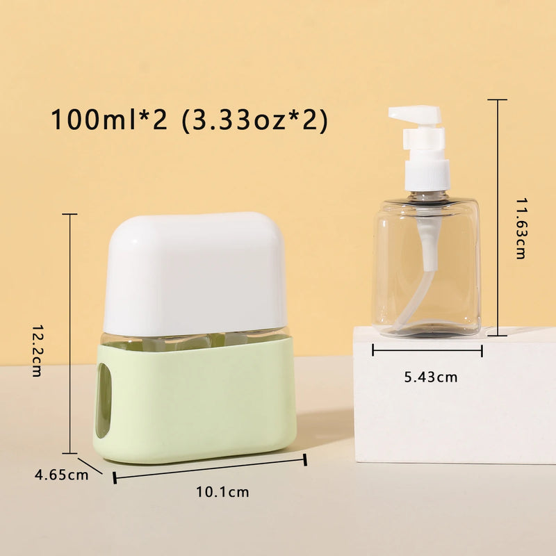FlexiFill Reiseflaschen Set 2-in-1 | 100 ml Kombiflasche mit Trichter & Etiketten | Für Shampoo, Duschgel, Lotion | Auslaufsicher & TSA-konform