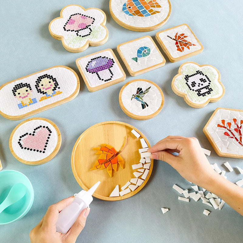 Bambus Mosaik-Untersetzer MosaicJoy | Herz & Quadrat | DIY-Bastelset für Kinder & Erwachsene