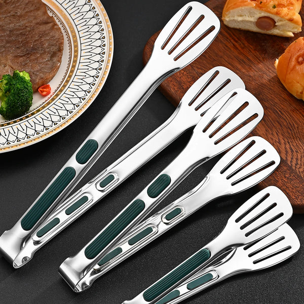 Culinariox Küchenzange Edelstahl mit Silikongriff | 3 Größen für Grill & Küche | Anti-Rutsch & Hitzebeständig | Silber & Dunkelgrün