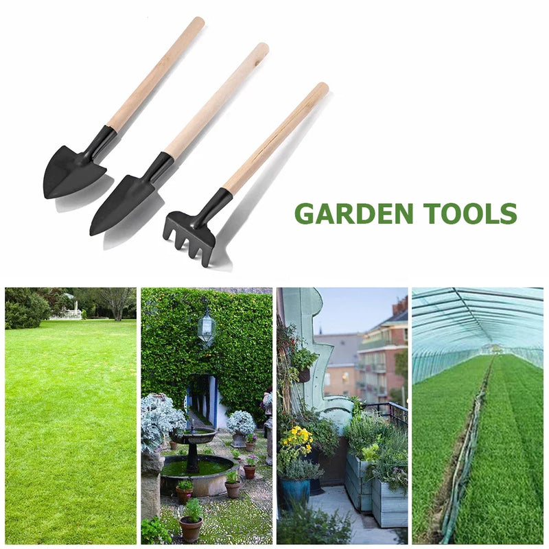 PlanturaMini Gartenwerkzeug-Set 3-teilig | Mini-Schaufel & Rechen | Für Balkon & Zimmerpflanzen | Holzgriff & Metallkopf