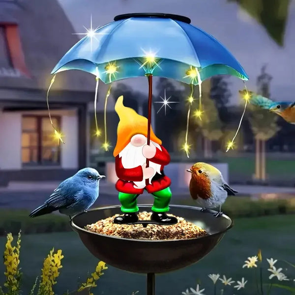 Solar Gartenleuchte ElfBird | Mit Vogeltränke & Elfenfigur | Outdoor Solar Lampe aus Gusseisen | Wetterfest & Dekorativ