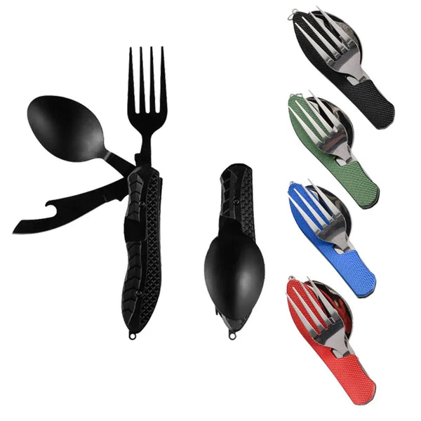 TrekMate 3-in-1 Campingbesteck | Klappbares Outdoor-Besteckset mit Messer, Gabel & Löffel | Edelstahl | Kompakt & robust | Für Camping, Wandern & Reisen