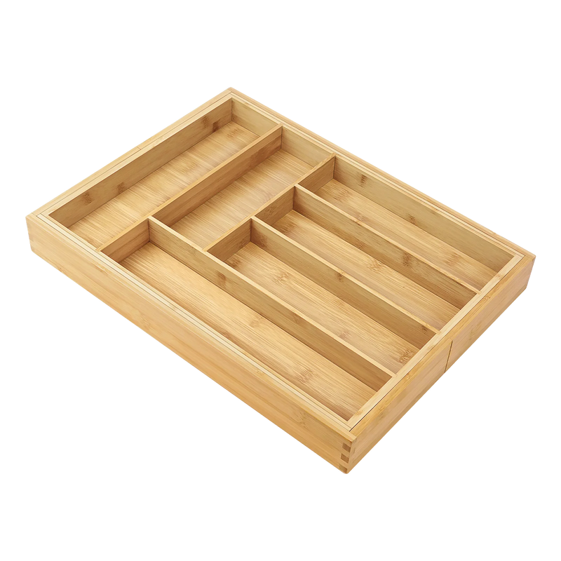 Bambusio Besteckkasten aus Bambus | Ausziehbar 32–52 cm | 6–8 Fächer | Nachhaltiger Schubladeneinsatz für Küche, Bad & Büro