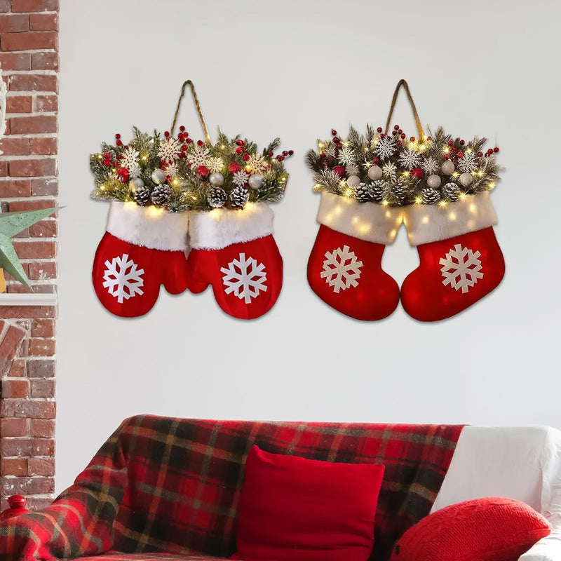 Weihnachtskranz | LED-Beleuchtung | Zapfen, Beeren & Frost-Optik | Für Tür, Wand & Tischdeko