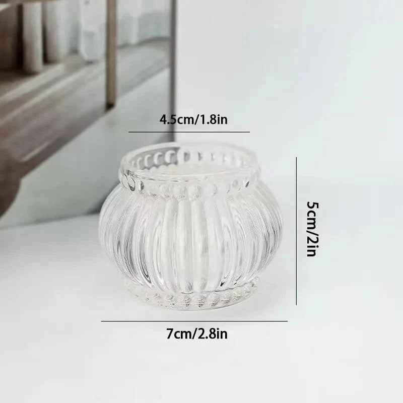 Lucevera Glas Kerzenhalter | Wellenstruktur & Elegantes Design | 6,5 x 5 cm | Klar oder Bernstein