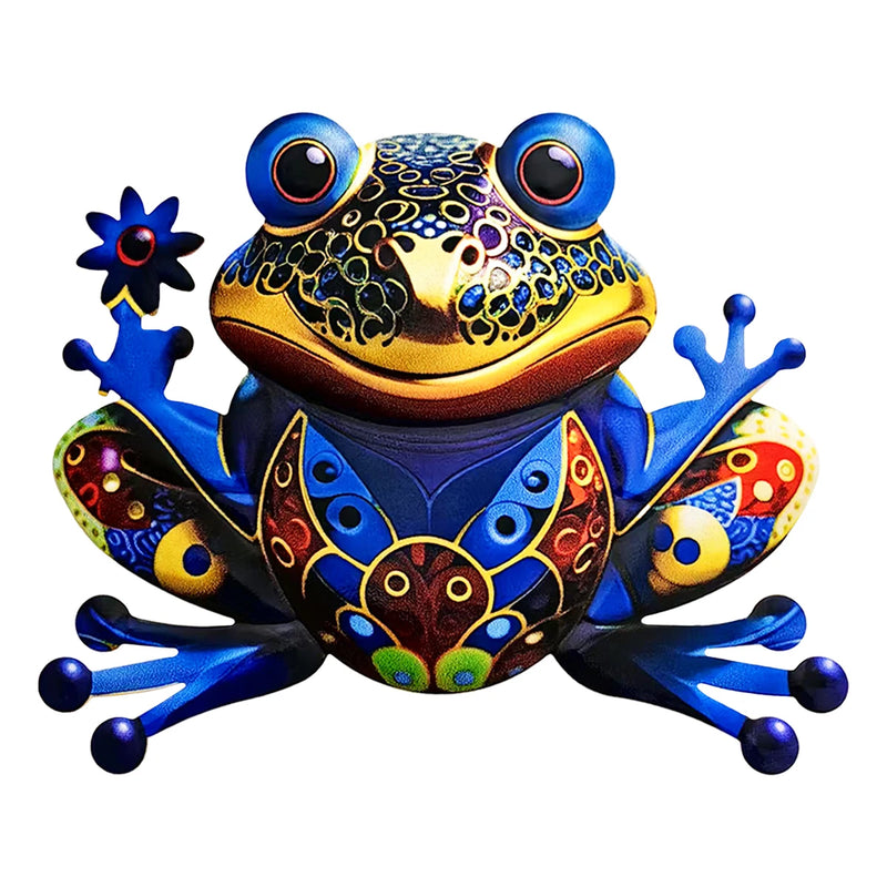 FROVIA Wanddeko Frosch | Metall | Handbemalt | Gartendeko & Innenbereich | 17,5 × 14 × 1 cm