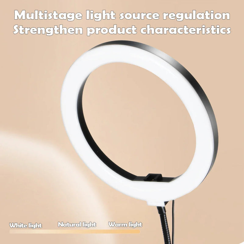 LumiFlex LED Ringleuchte mit Flexarm & Handyhalterung | 3 Lichtfarben & USB-Anschluss | Perfekt für Livestream, Video & Selfie