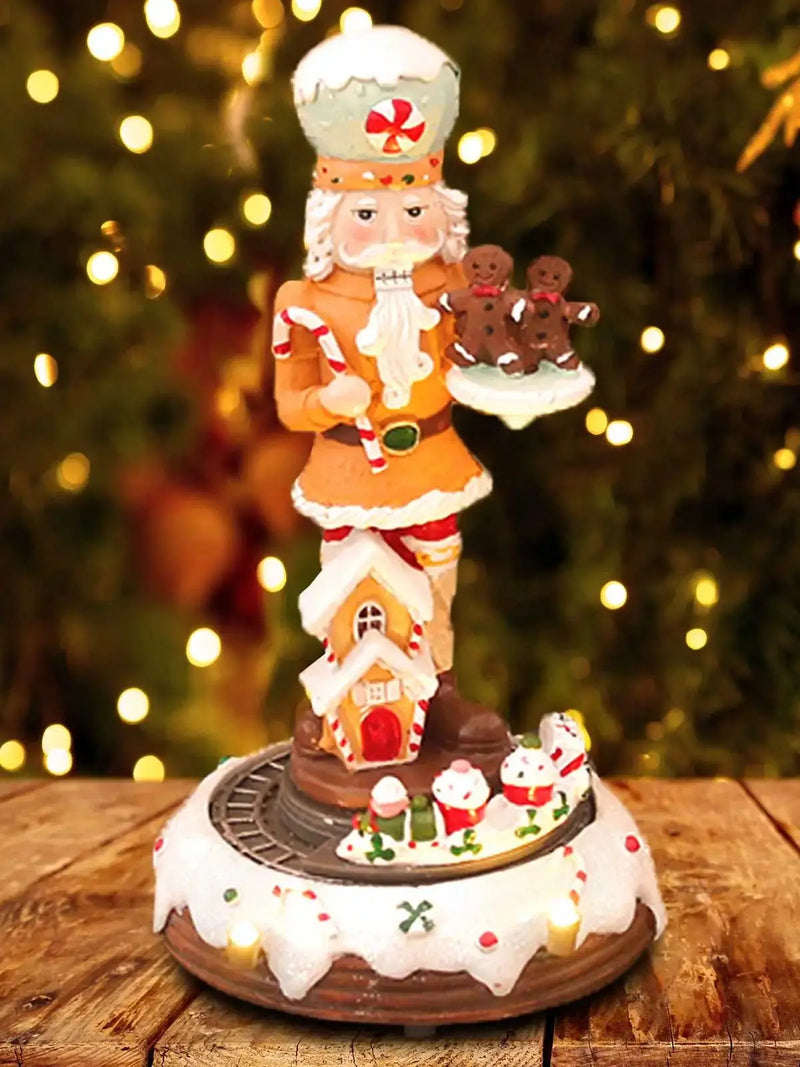 GingerGlory Lebkuchen-Nussknacker mit LED & Musik | Animierte Figur mit rotierendem Zug | Handbemalte Weihnachtsdeko
