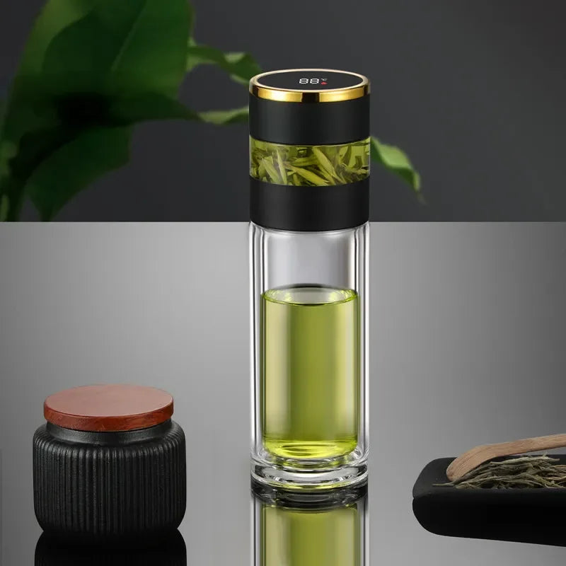 ThermoBrew | Isolierflasche mit LED-Temperaturanzeige & Teesieb | 450 ml | Edelstahl 304 | Schwarz