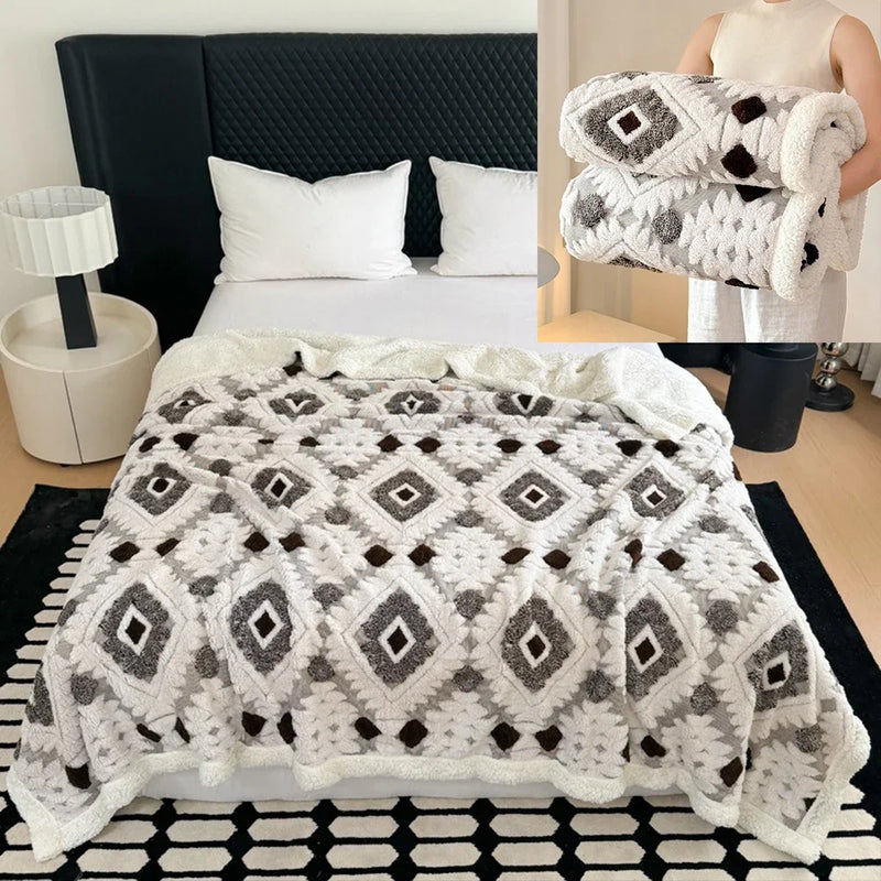 Vellunia | Kuscheldecke aus Imitationswolle | Beidseitig weiches Jacquard & Samt | Maschinenwaschbar & Wärmend | Luxus-Wohndecke für Sofa, Bett & Büro