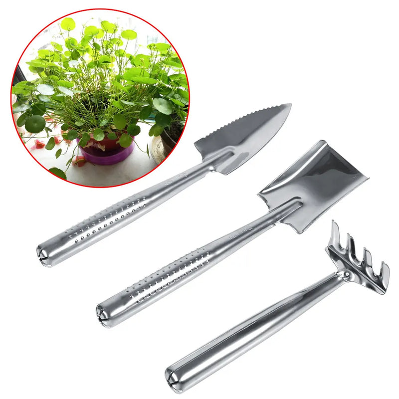 Floroki MiniGrow Set Mini-Gartenwerkzeug Set 3-teilig | Schaufel, Spaten & Rechen | Für Kinder & Topfgarten