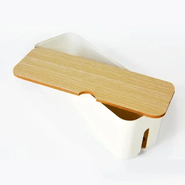 Kabelbox OrgaWood | Schreibtisch Organizer aus Holz & Kunststoff | Für Ladegeräte, Kabel & Zubehör | 29,5×11,4×11 cm