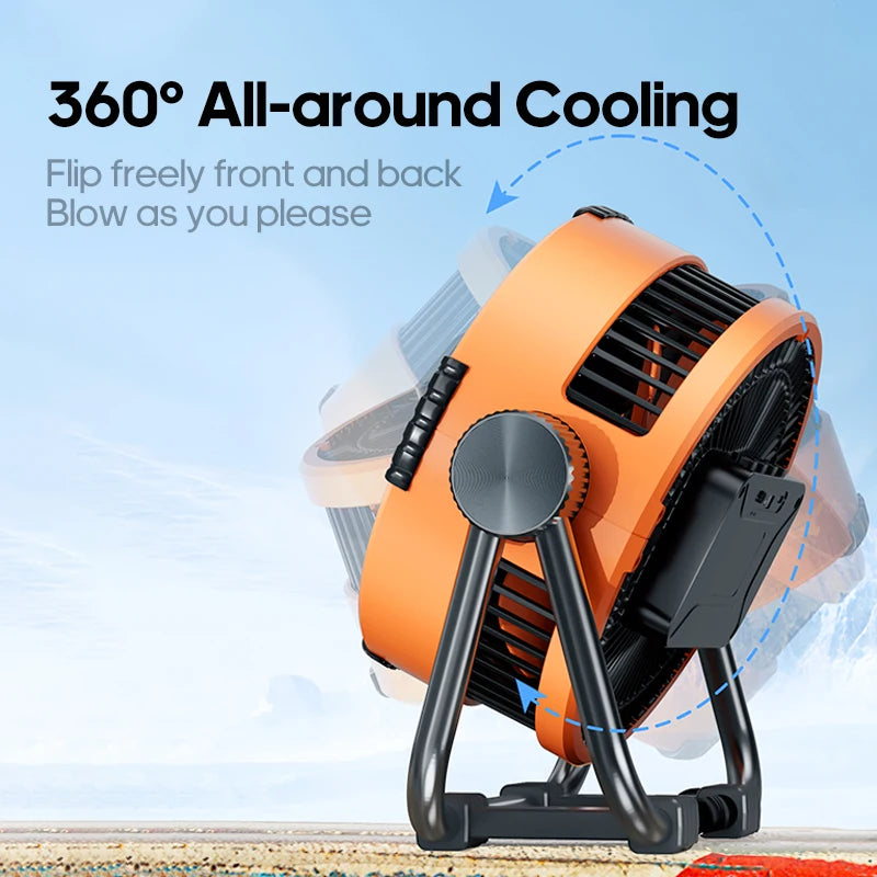Campolar Camping Ventilator mit LED & Fernbedienung | 20000 mAh Akku | 360° Haken & 4 Stufen | Bis zu 100 Std. Laufzeit