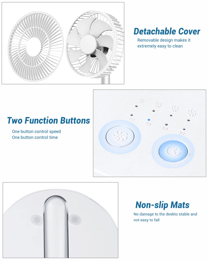 USB Tischventilator Breezio | Faltbar & Tragbar | 4 Geschwindigkeiten & Timer | Akku-Betrieben für Innen & Außen