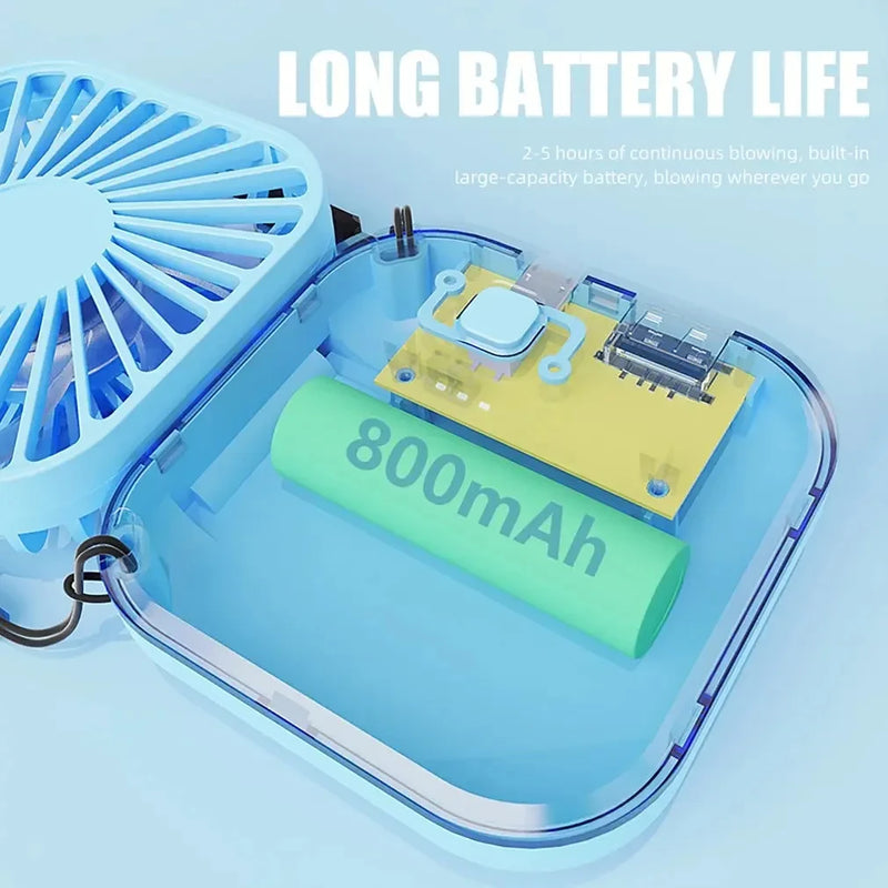 Mini-Ventilator AirFlip | 3-in-1 Hand-, Tisch- & Halsventilator | USB-Aufladung | Leise & Faltbar | 14,9×7×2 cm