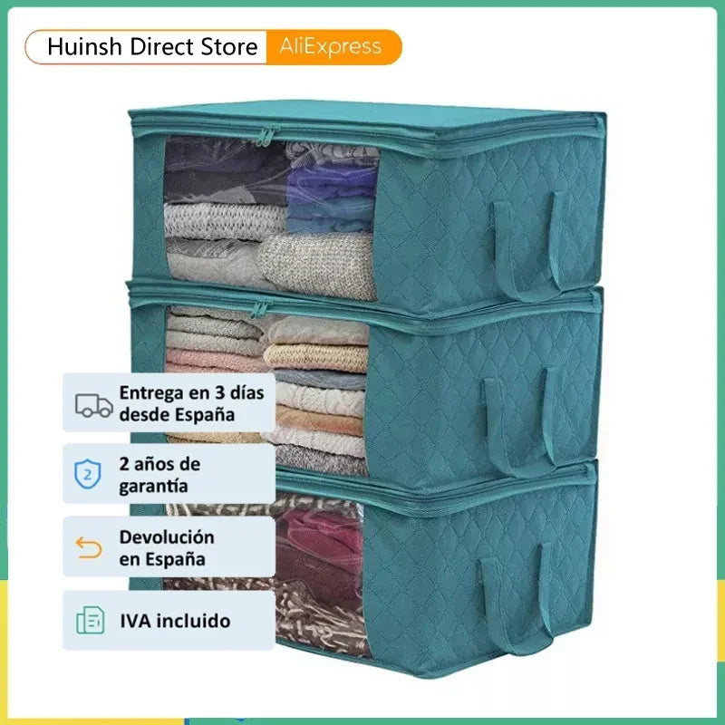 TexturaBox Faltbare Aufbewahrungsbox 49×36×21 cm | Mit Sichtfenster & Reißverschluss | Für Kleidung, Decken & Spielzeug
