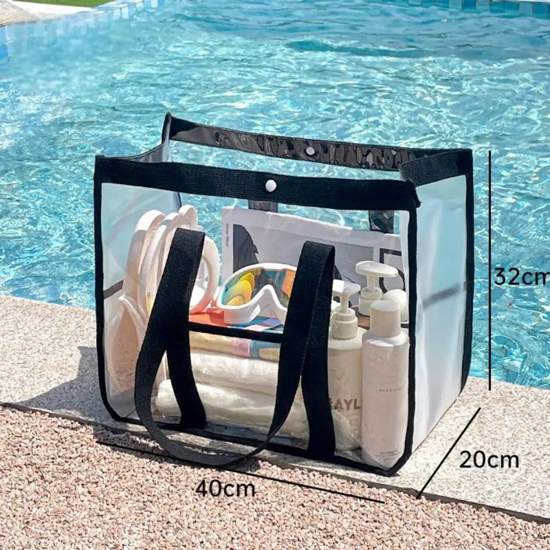 ClearVoyage Transparente Strandtasche aus PVC | Faltbar & Wasserdicht | Mit Reißverschluss & Schultergurt | Für Schwimmbad, Strand & Camping