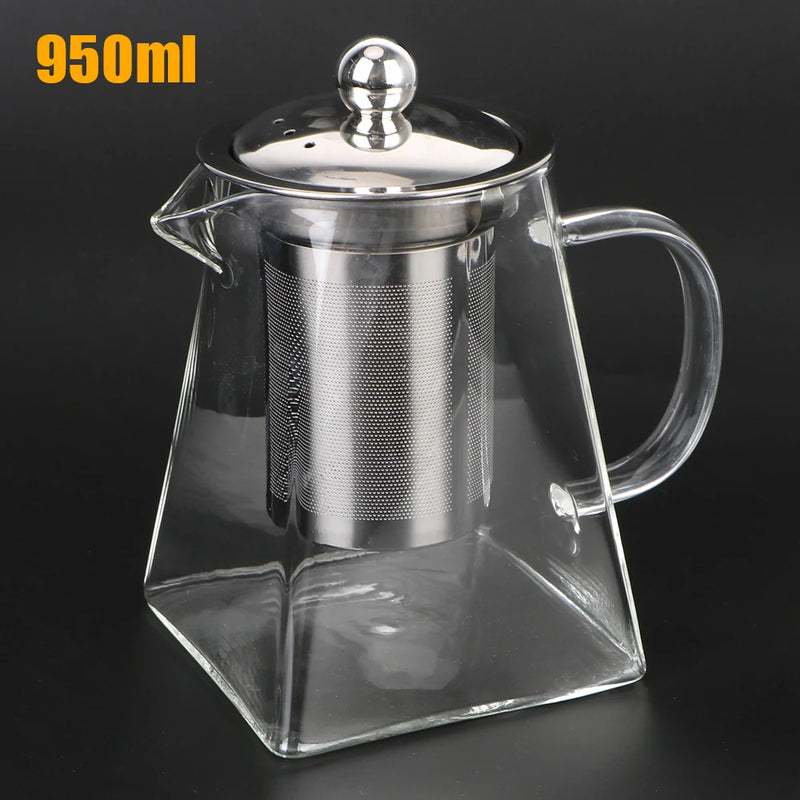 Teavora Teekanne aus Glas mit Edelstahlsieb | Hitzebeständig & Spülmaschinenfest | Für losen Tee & Teeblumen | 550/750/950 ml