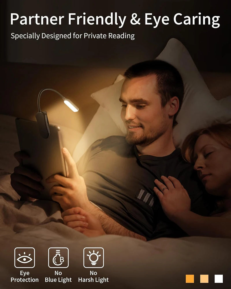 LumiRead Pro | Wiederaufladbare LED Leselampe | 3 Helligkeitsstufen & 3 Farbtemperaturen | Flex-Clip | Augenschonend