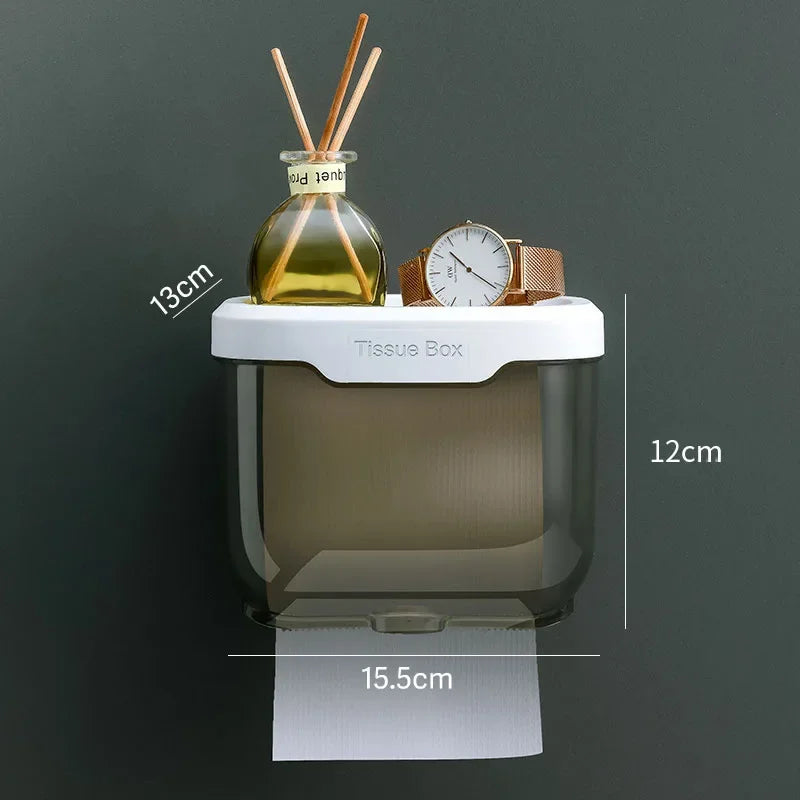Wandmontierter Toilettenpapierhalter | Mit Regal & Wasserdichter Box | Modern & Platzsparend
