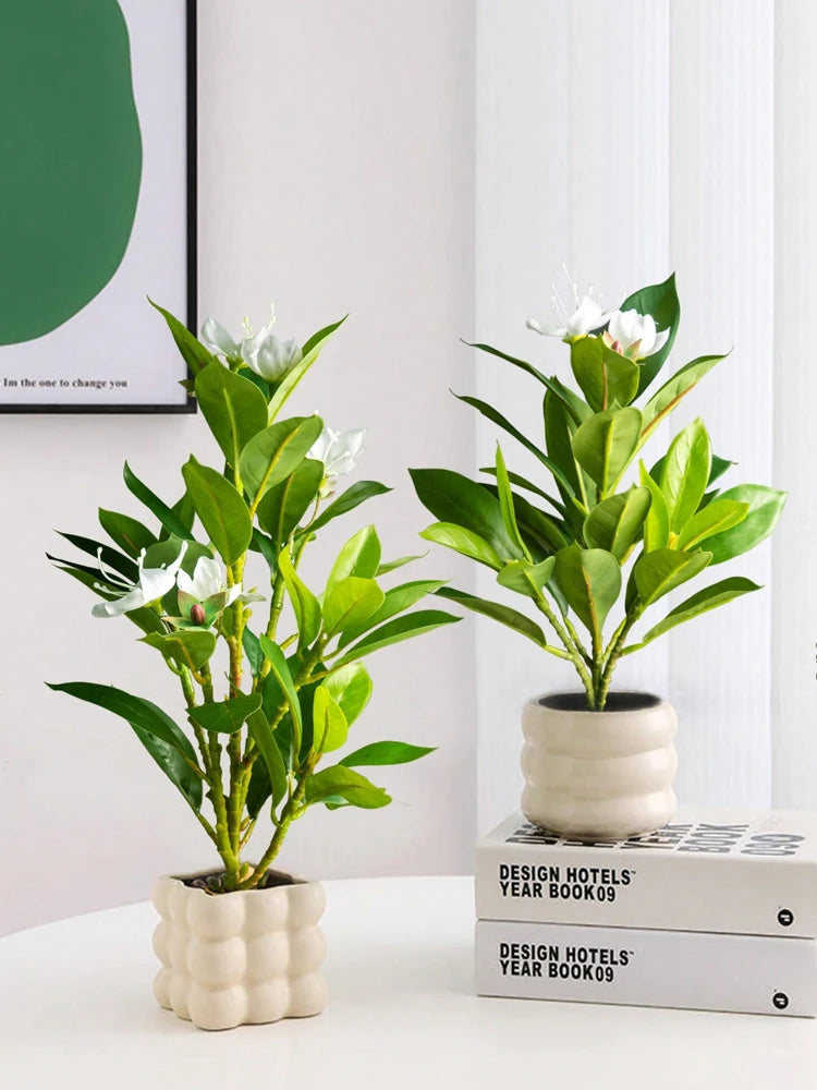 TropiLeaf Azalea Künstlicher Azaleen- & Gummibaumzweig | 21–40 cm | Tropische Blätter & Blüten | Deko für Haus, Büro & Garten