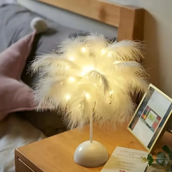 Feaura | Feder Tischlampe | Warmweiß | Romantische LED Deko