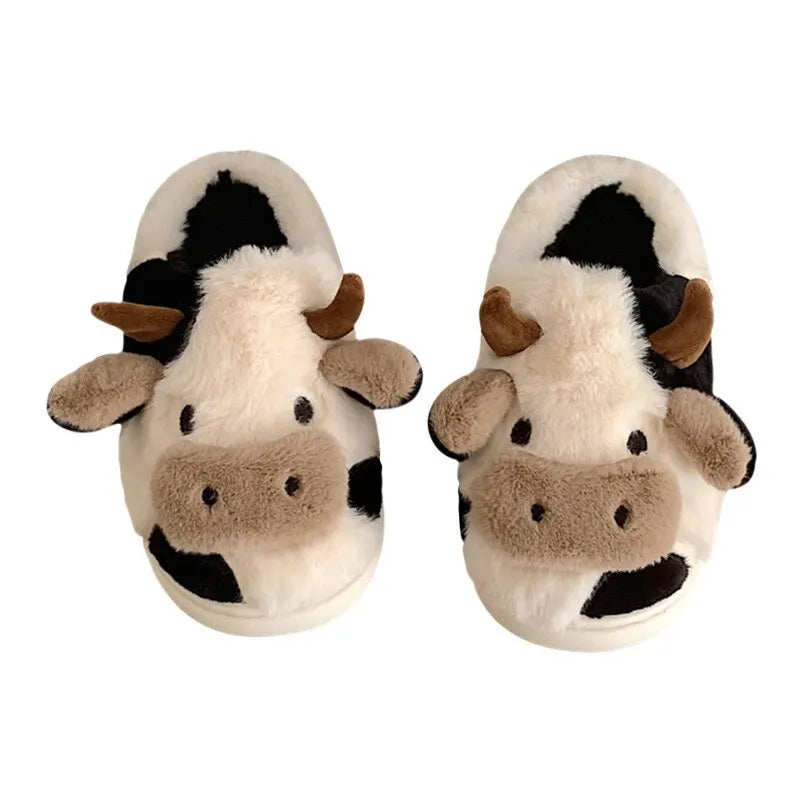 PlushCow | Plüsch-Hausschuhe | Lustiges Kuhdesign | Warm & Bequem für Herbst & Winter
