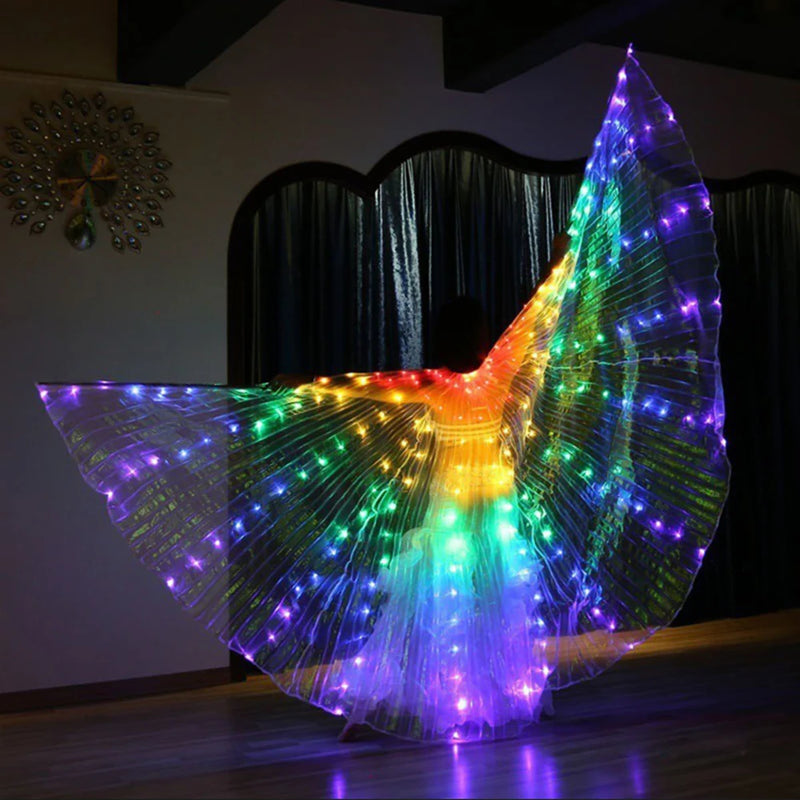 LED-Flügelkostüm LumiWings | Leuchtender Feen-Umhang | 140 cm / 110 cm | Mit Teleskopstäben & Schalter | Für Bühne, Party & Show