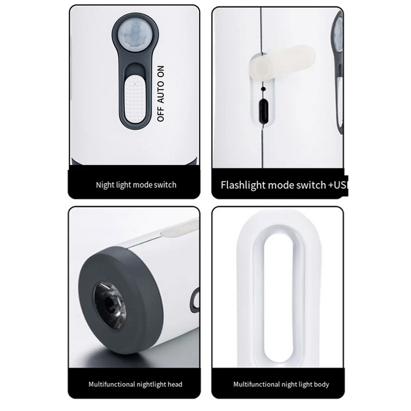 LED Nachtlicht mit Bewegungsmelder | 2-in-1 Nachtlicht & Taschenlampe | Wiederaufladbar & Notfalllampe | Dämmerungssensor