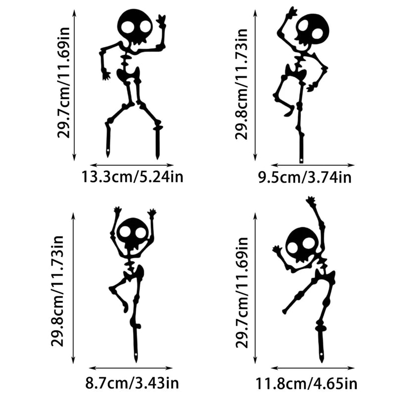 SpookySteps Gartendeko | Tanzende Skelette | Wetterfestes Metall | 4er-Set | Halloween Outdoor Dekoration