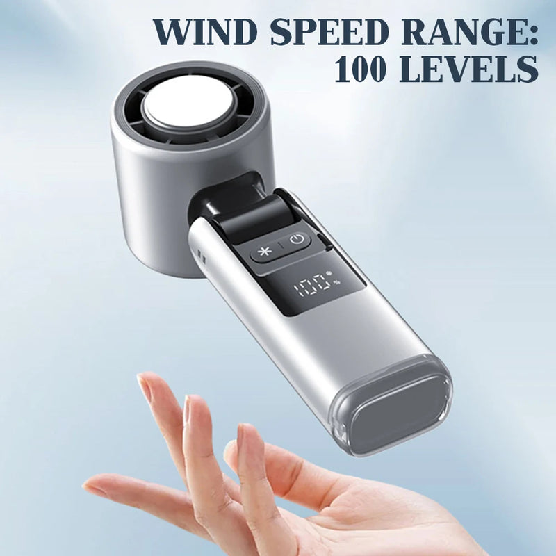 CoolioX Mini Handventilator | 100 Windstufen & Digitalanzeige | Faltbar & USB-Aufladbar | 4000 mAh Akku
