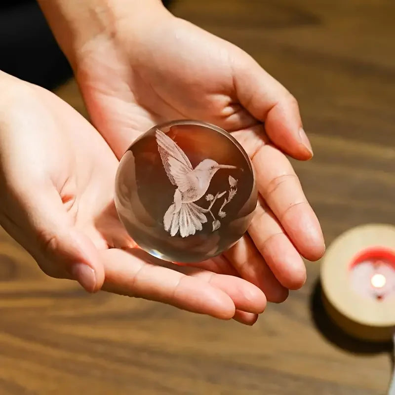 Colibria Kristallkugel Kolibri | 3D-Lasergravur & LED-Sockel | Dekoration & Geschenkidee