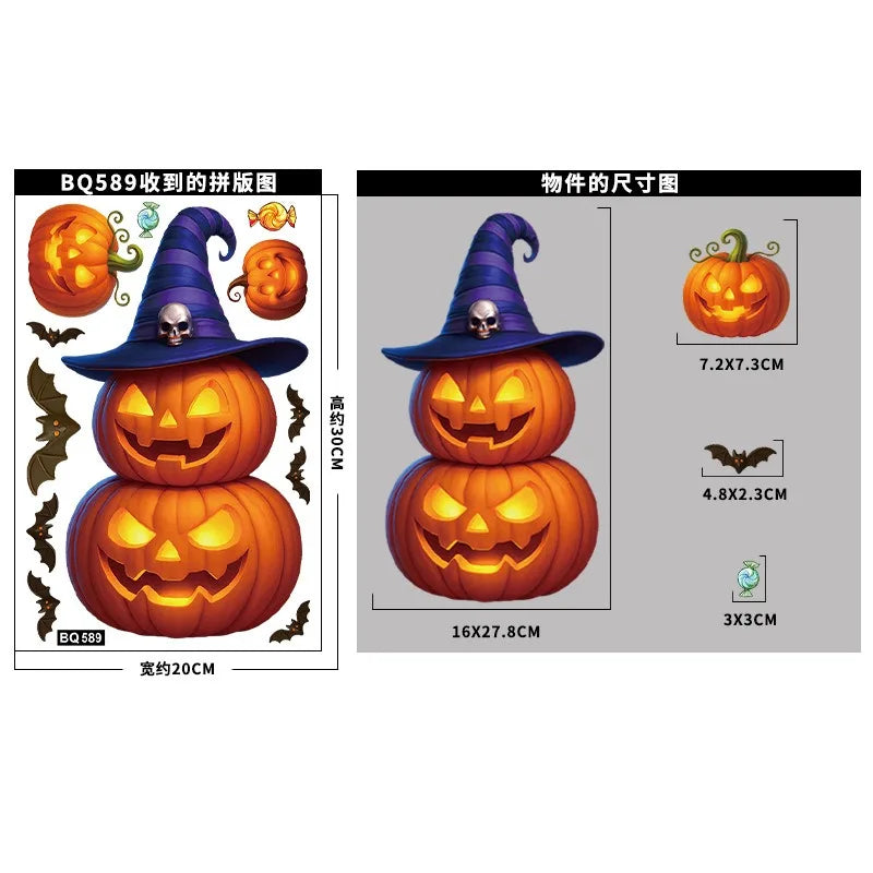 Fensteraufkleber SpookyPumpkins | Halloween Deko Sticker | Kürbis, Katze & Geist | Wiederverwendbar & statisch haftend