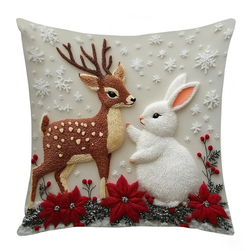 Jolivine | Weihnachtlicher Kissenbezug 45×45 cm | Rentier, Schneemann & Weihnachtsmann | Kuschelig & Waschbar | Deko für Sofa & Bett